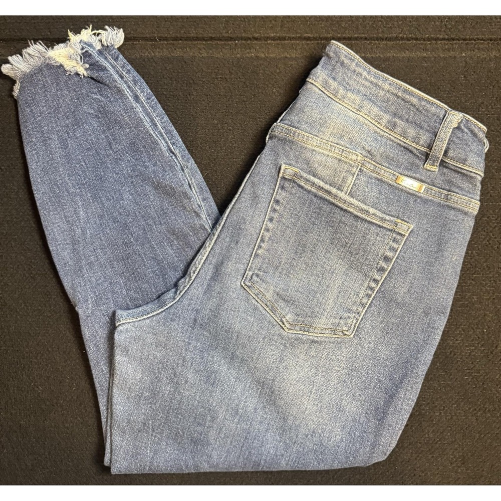 KanCan Jeans Womens 14 Blue Medium Wash Distressed Skinny Raw Hem Crop 121060